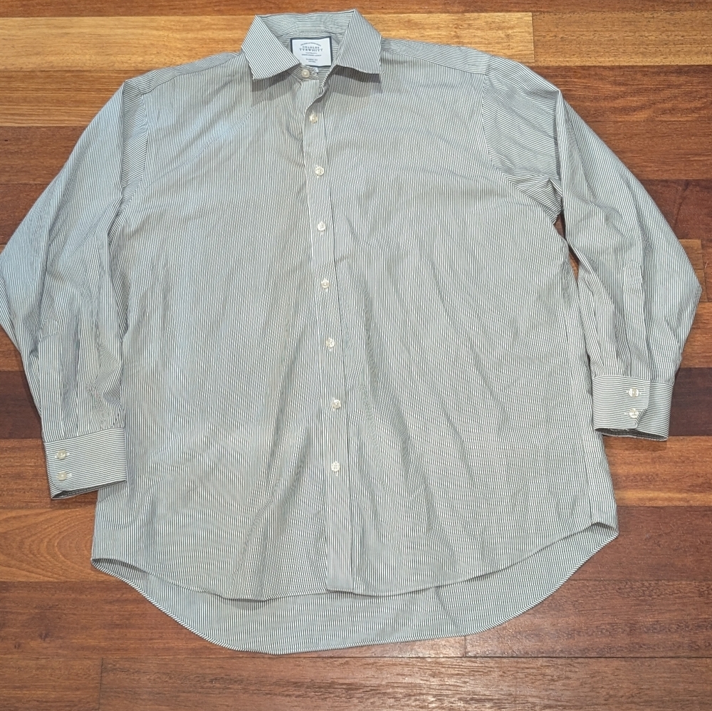 Charles Tyrwhitt Men's Light Gray Micro-Stripe Dress Shirt 17.5-34